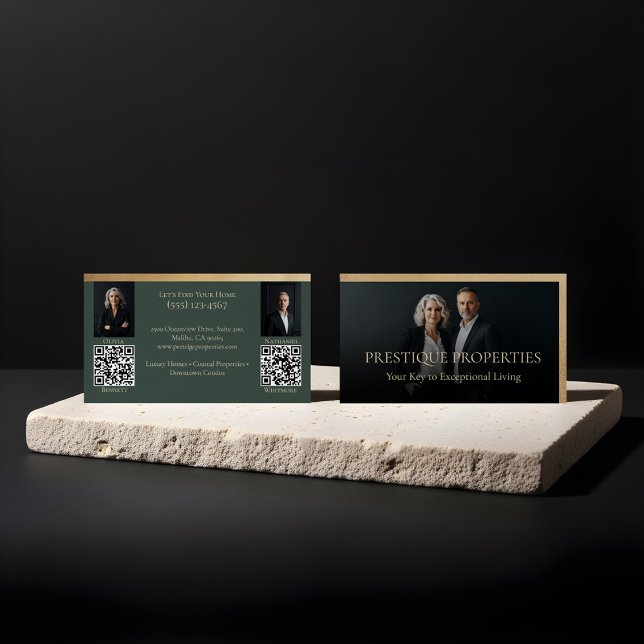 Black Gold Luxury Real Estate Agent Photo Luxe Visitenkarte (Prestige Luxury Realtor Law Firm Gold & Black Luxe Business Card)