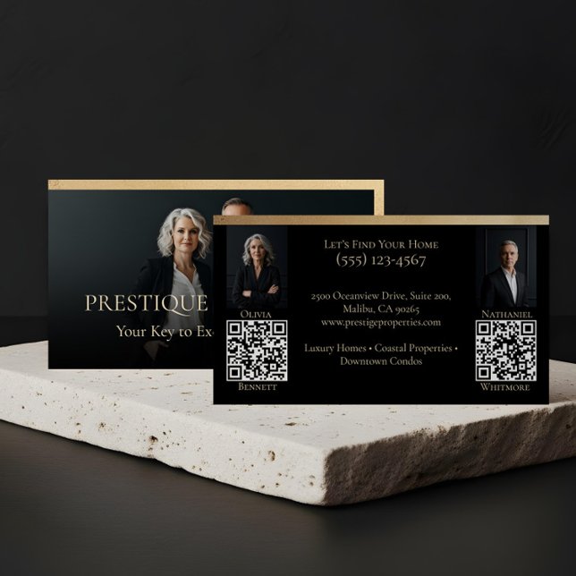 Black Gold Luxury Real Estate Agent Photo Luxe Visitenkarte (Prestige Luxury Realtor Law Firm Gold & Black Luxe Business Card)