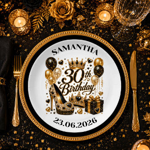 Black Gold Luxus 30. Geburtstagsfeier Teller