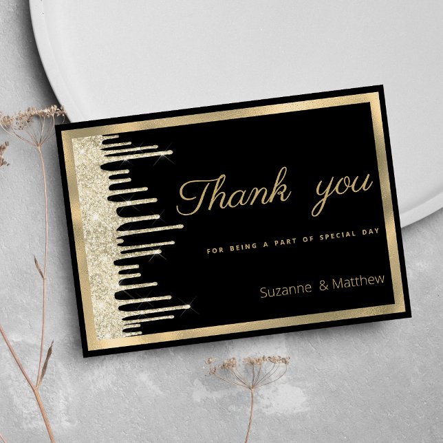 Black gold Luxus Glitzer Tropfen Vielen Dank Einladung (Black gold luxury glitter drips Thank You )