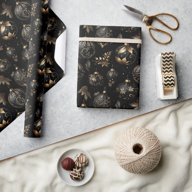 Black Gold Luxus Weihnachtsgeschmack Muster Geschenkpapier (Kunsthandwerk)