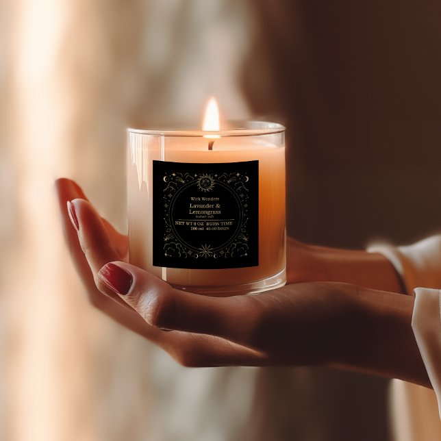 Black Gold Magic Apothecary Candle Label Quadratischer Aufkleber (Von Creator hochgeladen)