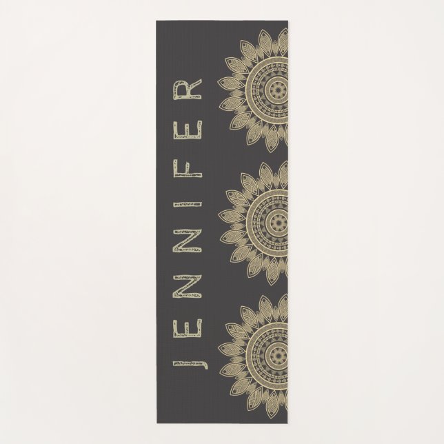 Black Gold Mandala Boho Yoga Mat Yogamatte (Vorderseite)