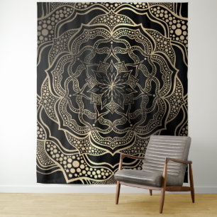 Black & Gold Mandala Schöne Stylish Foto Booth Wandteppich
