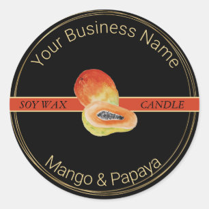 Black & Gold Mango & Papaya Candle Product Label Runder Aufkleber