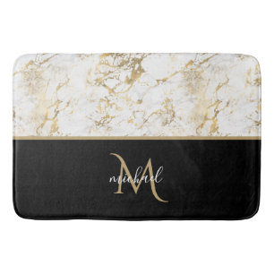 Black Gold & Marble Monogram Elegant Luxury Badematte