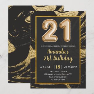 Black Gold Marmor 21. Geburtstag Einladung