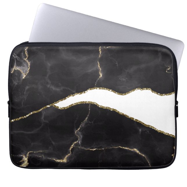 Black Gold Marmor Agate Glam Laptopschutzhülle (Vorderseite)