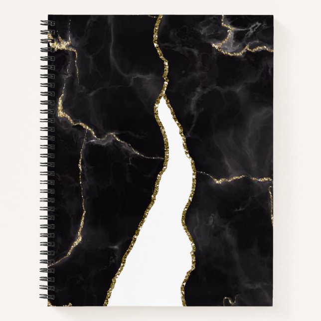 Black Gold Marmor Agate Glam Notizbuch (Vorderseite)