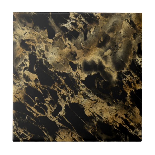Black Gold Marmor Agate Trendy Chic Fliese (Vorderseite)