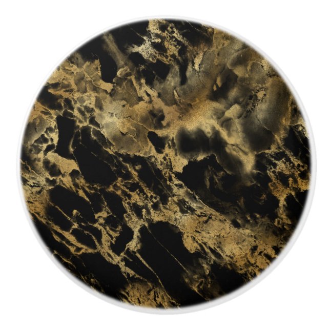 Black Gold Marmor Agate Trendy Chic Modern Keramikknauf (Vorderseite)