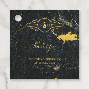 Black Gold Marmor Art Deco Hochzeit Geschenkanhänger