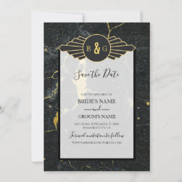 Black Gold Marmor Art Deco Hochzeit Save The Date