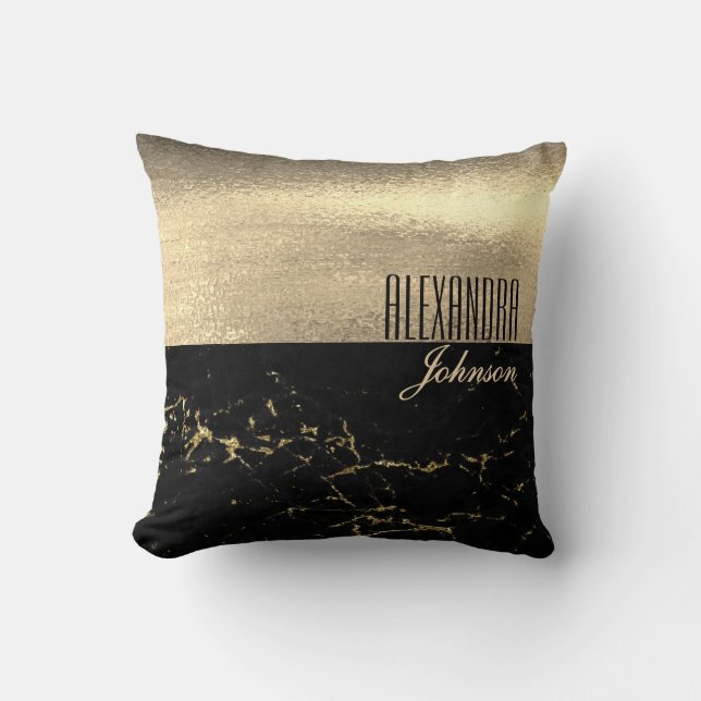 Black Gold Marmor Luxus Name Kissen (Vorderseite)