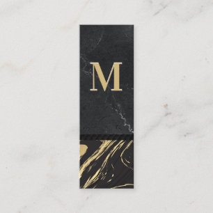Black Gold Marmor   Monogramm mit Gravur Mini Visitenkarte