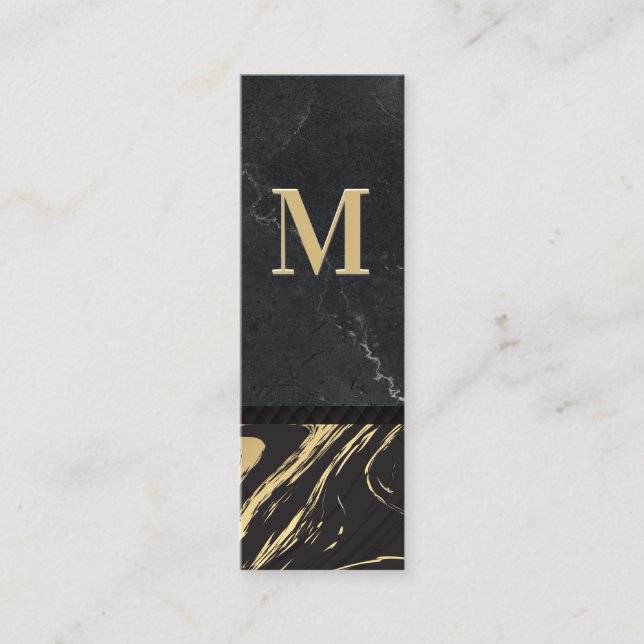 Black Gold Marmor | Monogramm mit Gravur Mini Visitenkarte (Vorderseite)