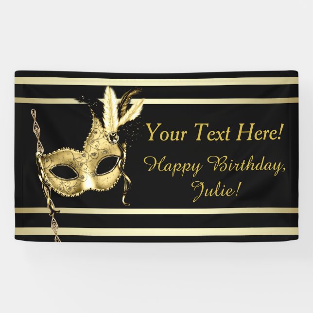 Black Gold Masquerade Party Banner (Horizontal)