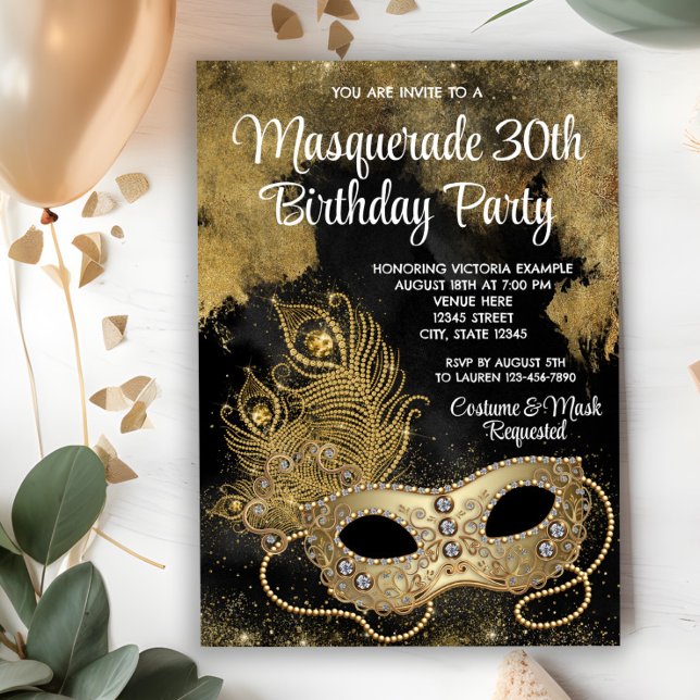 Black Gold Masquerade Party Einladung (You can change all text as needed for your event on this beautiful any occasion invitation.)