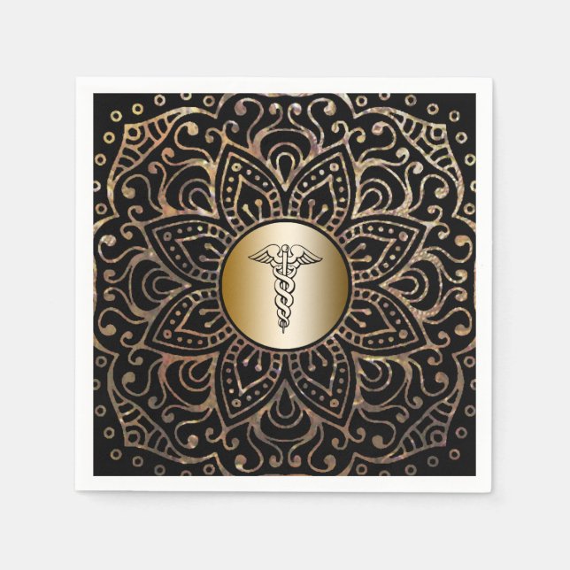 Black Gold Medical Caduceus Symbol Nurse Doctor Serviette (Vorderseite)