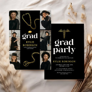 Black Gold Medical Foto Graduation Party Einladung