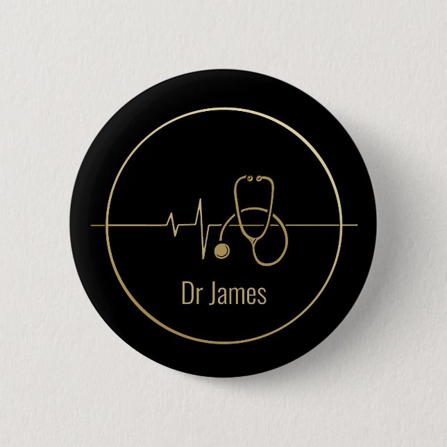 Black Gold Medical Stethoscope Heartbeat Button (Vorderseite)
