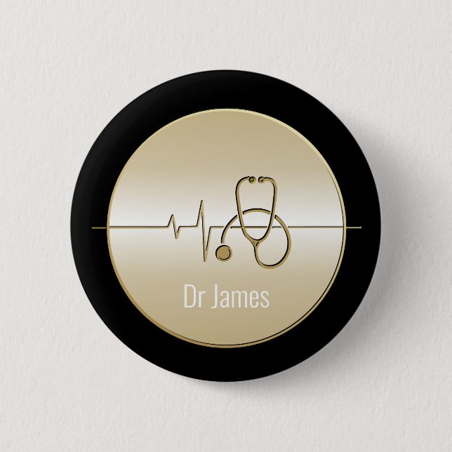 Black Gold Medical Stethoscope Heartbeat Button (Vorderseite)