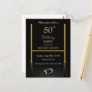 Black & Gold Men's Birthday Invitation Postkarte