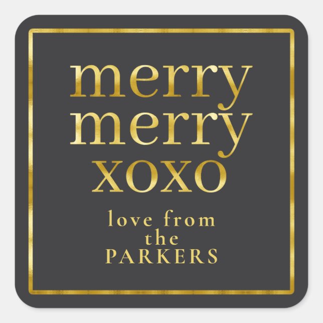 Black Gold Merry Merry XOXO ID1009 Quadratischer Aufkleber (Vorderseite)