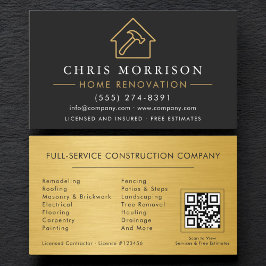 Black Gold Metal Home Renovation QR Code Visitenkarte