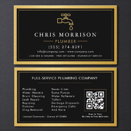 Black Gold Metallic Plumber Contractor QR Code  Visitenkarte