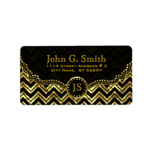 Black & Gold Metallic Zickzack Zigzag Muster Adressaufkleber