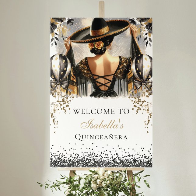 Black Gold Mexican Quinceañera Custom Willkommen Poster (Von Creator hochgeladen)