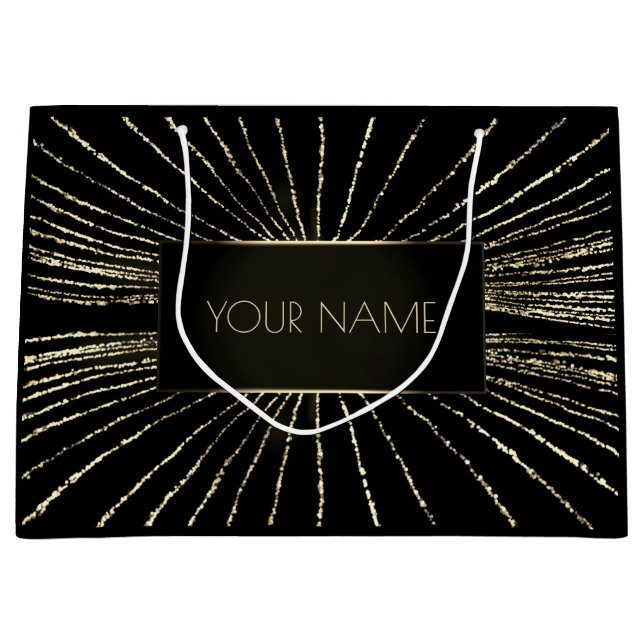 Black Gold Minimal Name Luxury Brand Wedding Große Geschenktüte (Vorderseite)