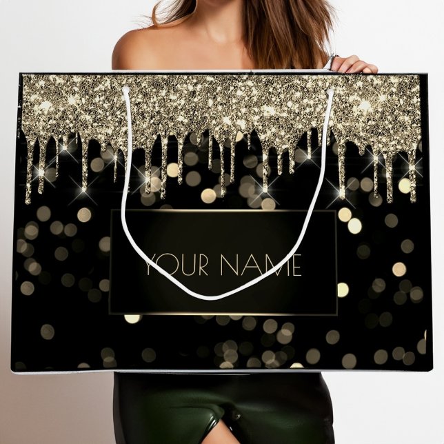 Black Gold Minimal Name Luxury Branding Tropfen Große Geschenktüte (Black Gold Minimal Name Luxury Branding Drips Large Gift Bag)