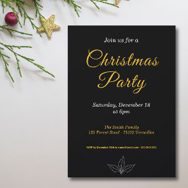 Black & Gold Minimalistische Weihnachtsfeier Party Einladung