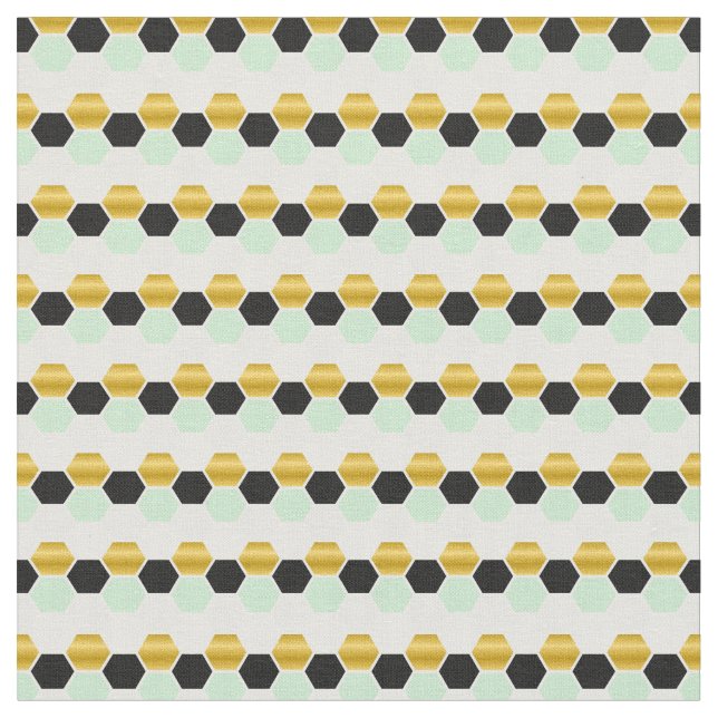 Black Gold Mint Geometric Hex Hexagramm Stoff (Nahaufnahme)