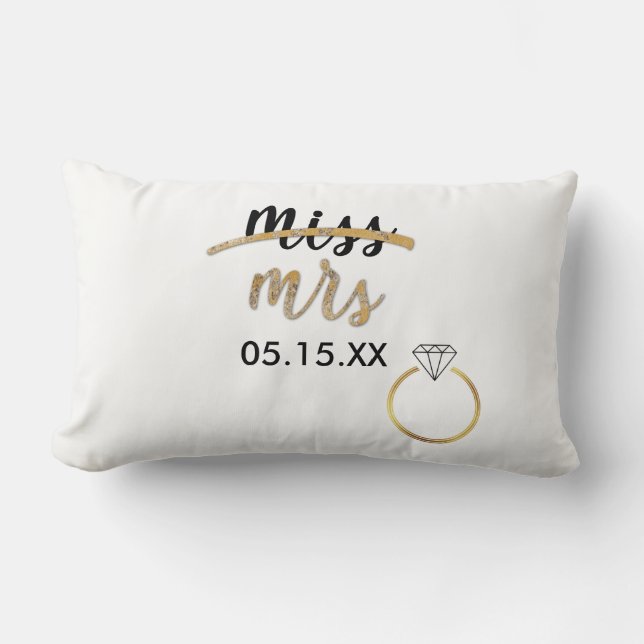 Black & Gold Miss Mrs. Name Datum Lumbar Kissen (Vorderseite)