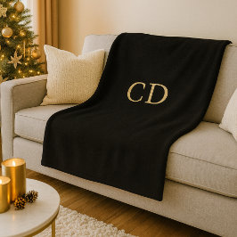 Black Gold mit Monogramm Initialen Luxus Fleecedecke