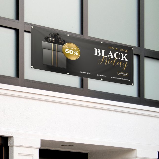Black Gold Modern Black Friday Verkauf Outdoor Ban Banner (Äußeres Gebäude)