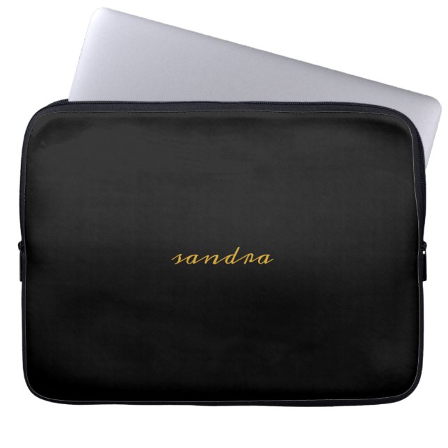 Black Gold Modern Chic Script Girly Monogram Laptopschutzhülle (Vorderseite)