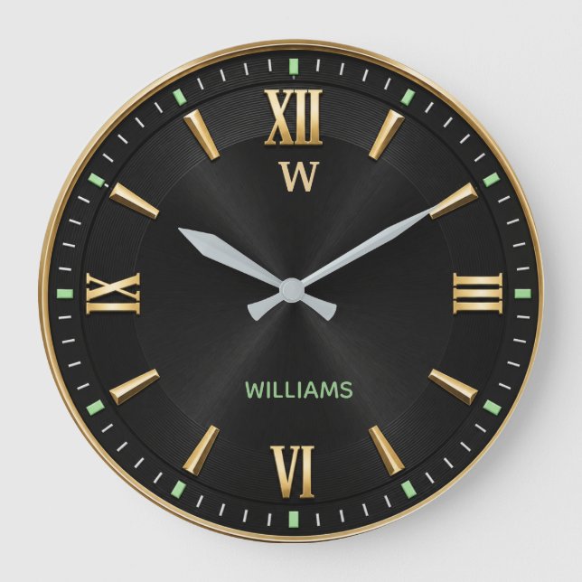  Black & Gold Modern Minimalist Luxury Große Wanduhr (Vorderseite)