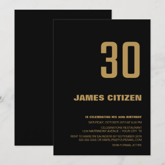 Black Gold Modern Minimalistisch 30. Geburtstag Pa Einladung