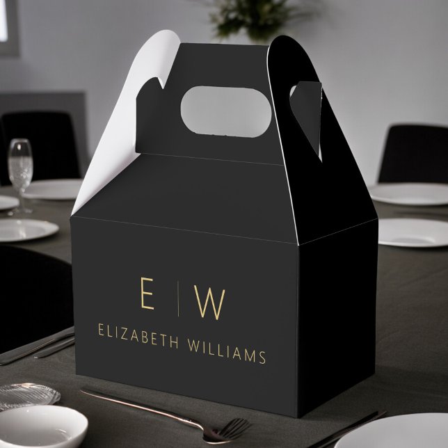 Black Gold Modern Minimalistische Monogram Name Geschenkschachtel (Von Creator hochgeladen)