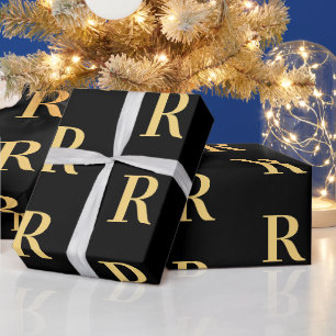 Black Gold Modern Monogram Geschenkpapier