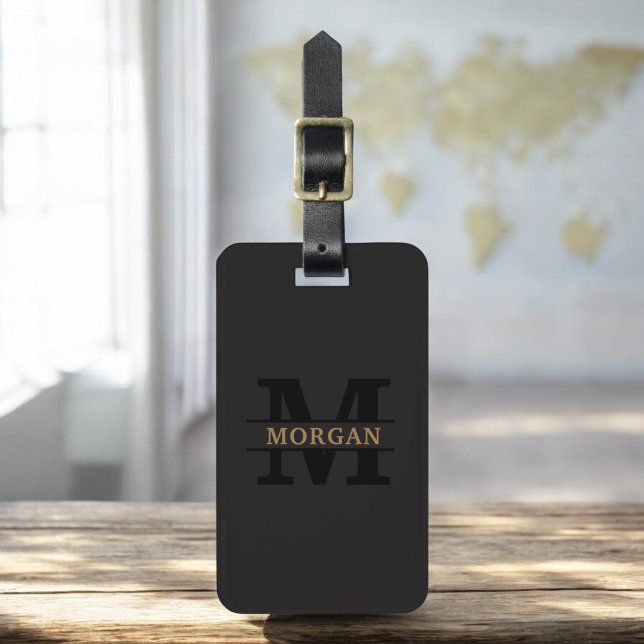 Black Gold Modern Monogram Minimalistisch Gepäckanhänger (Von Creator hochgeladen)