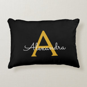 Black Gold Modern Script Girls Monogram Name Dekokissen