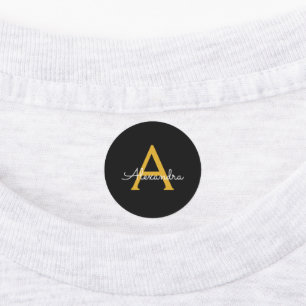 Black Gold Modern Script Girls Monogram Name Etiketten