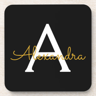 Black Gold Modern Script Girls Monogram Name Getränkeuntersetzer