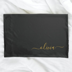 Black Gold Modern Script Girls Monogram Name Kissenbezug