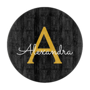 Black Gold Modern Script Girls Monogram Name Schneidebrett
